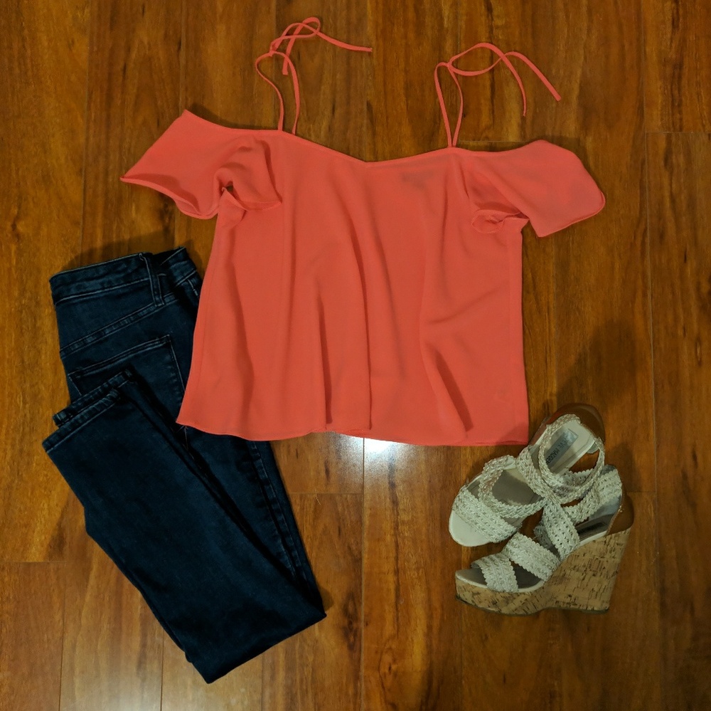Coral Off-The-Shoulder Blouse